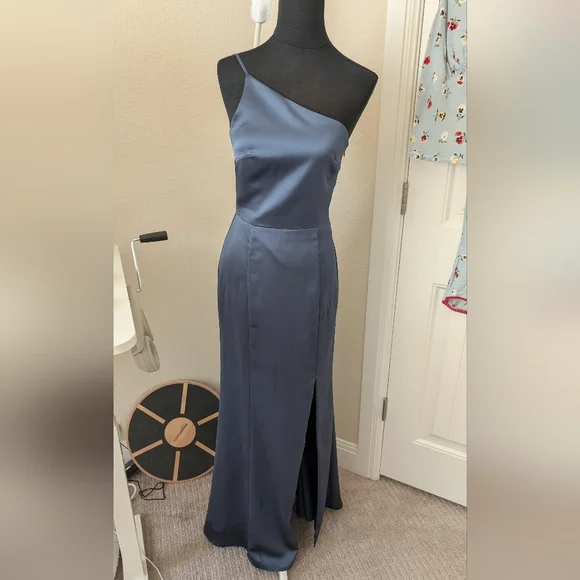 Amsale Kaia One Shoulder Dress In Amethyst Navy Size 2 - Picture 2 of 9